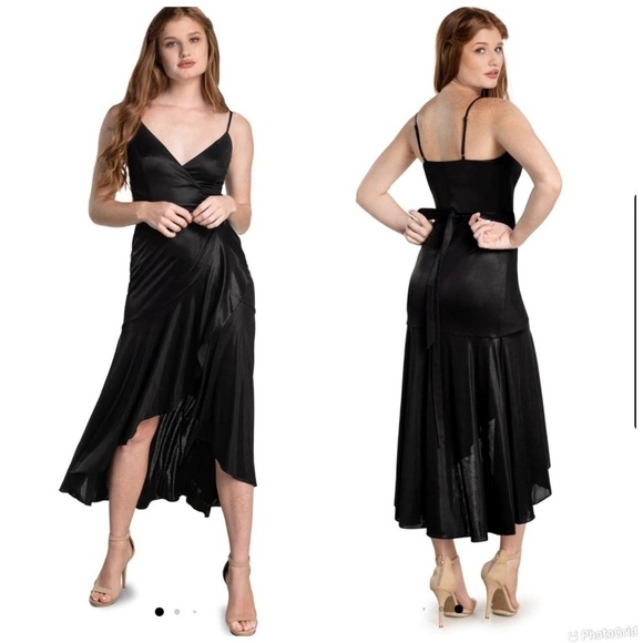Dress The Population Salome Asymmetrical Hem Wrap Dress - Picture 1 of 9